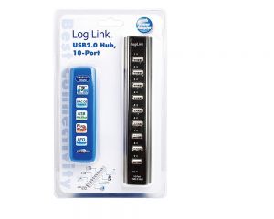 TechLogics - LogiLink 10 Port Hub, USB 2.0 actief Zwart