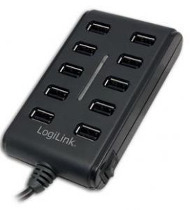 TechLogics - LogiLink 10 Port Hub, USB 2.0 actief met schakelaar Zw