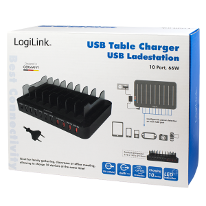 TechLogics - USB Laadstation 10xUSB 66Watt LogiLink Zwart
