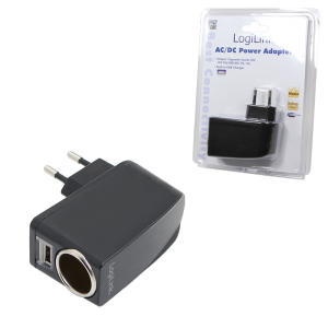 TechLogics - Lader 230V 2xUSB + 1x sigarettenplug 1000mA LogiLink