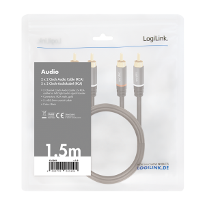 TechLogics - Audio 2x cinch 1.50m Premium 28AWG,goud,Logilink