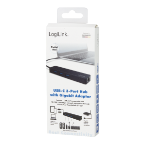 TechLogics - LogiLink 3 Port, USB-C --> USB-A 3.0 + Netwerkadapter