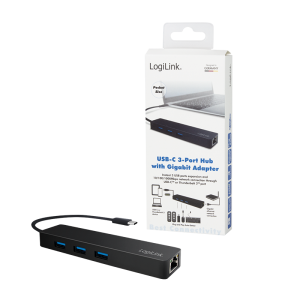 TechLogics - LogiLink 3 Port, USB-C --> USB-A 3.0 + Netwerkadapter