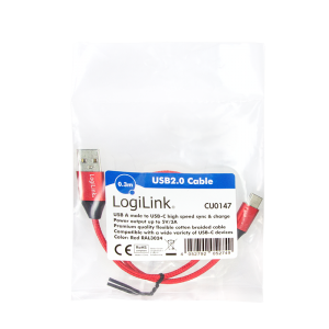 TechLogics - USB 2.0 C <--> USB-A 0.30m LogiLink Rood