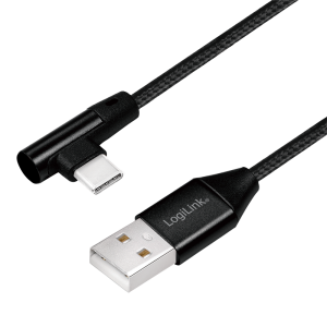TechLogics - USB 2.0 C(90°) <--> USB-A 1.00m LogiLink Zwart