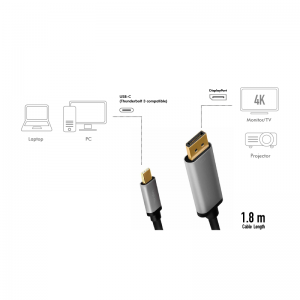 TechLogics - USB 3.2 Gen1 C --> DP 1.80m LogiLink 4K