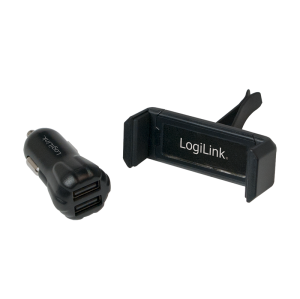 TechLogics - Lader Auto 2xUSB-A 10W + Telefoonhouder LogiLink Zw.