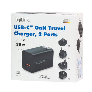 TechLogics - LogiLink Universele Reisadapter 1xUSB-C 30W+1xUSB-A 30W