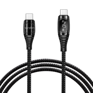 TechLogics - USB 2.0 C <--> USB-C 1.00m LogiLink Zwart, OLED display