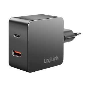 TechLogics - Lader 230V 1xUSB-C 45W+1xUSB-A 20W LogiLink Zwart